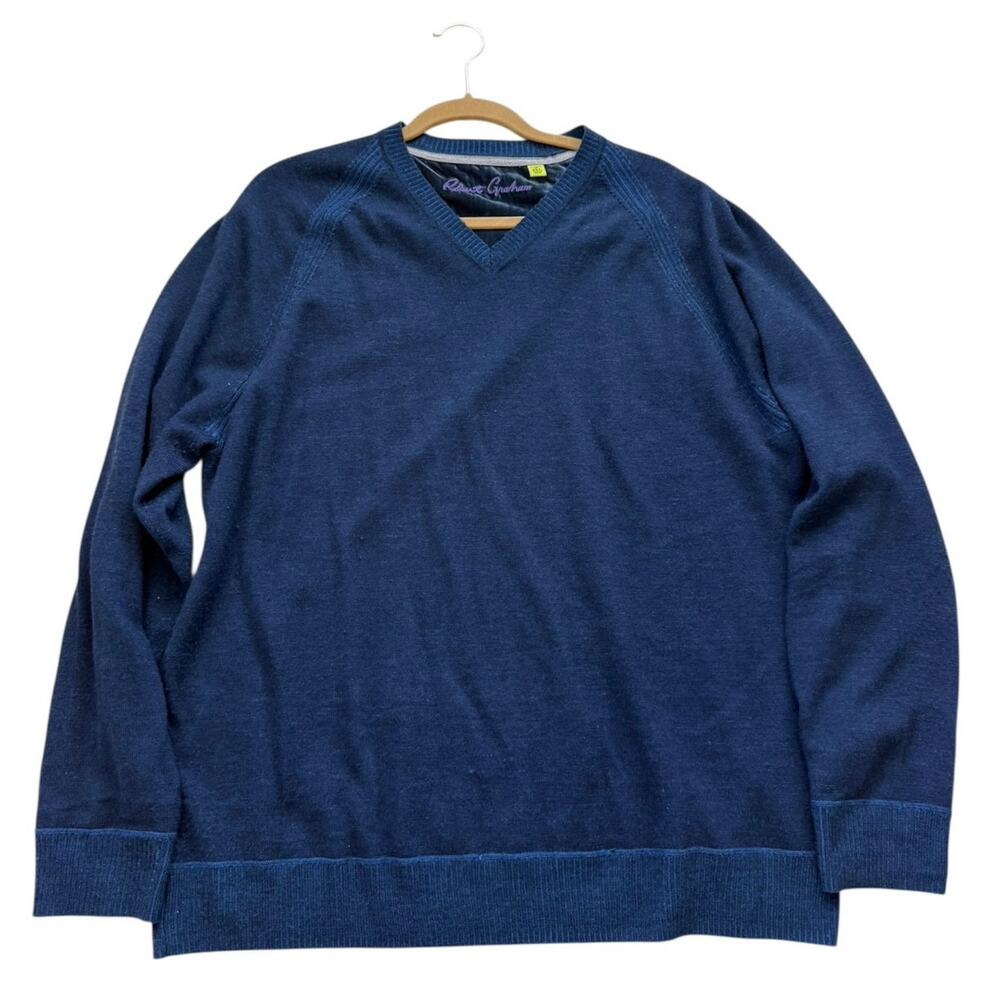 Robert Graham Pullover Long Sleeve Sweater Blue Wool Cashmere Blend Mens 2XL